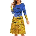 thumbnail image 1 of FKELYI Size L Women Dress Long Sleeve Casual Vincent Van Gogh Wheat Field with Crows Swing Twirl Skater Dress Comfy Women's Wear to Work Dresses, 1 of 4