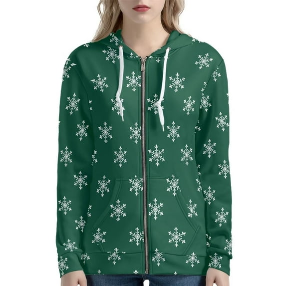 FKELYI Size L Zipper Hoodies Jacket Comfy Christmas Snowflake Zippered Sweaters for Women Casual Crew Neck Athlete Hoodie with Pocket