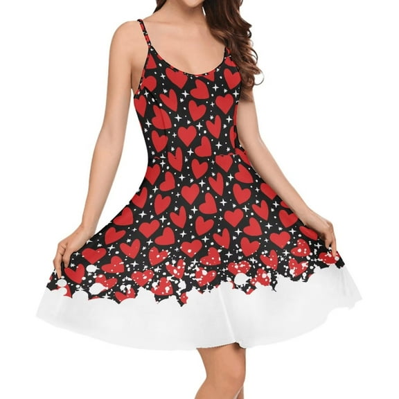 FKELYI Size S Slip Dress for Women Casual Red Heart Womens Slip Dresses Midi Length Durable Summer Dresses Valentine's Day Gfit
