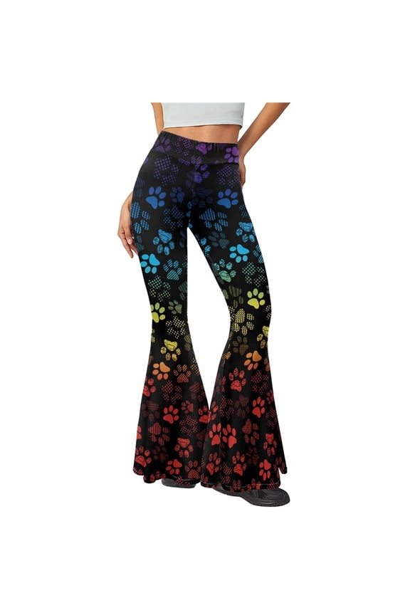 Size S Yoga Flared Pants Breathable Sports Flared Pant y2k Casual Colorful Paw Women Leggings Tummy Control