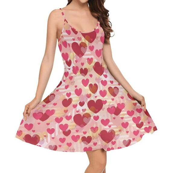 FKELYI Size XS Slip Dresses for Valentine's Day Comfortable Heart Print Swing Twirl Skater Dress Lightweight Sleeveless Dress for Women