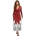 thumbnail image 1 of FKELYI Snowflake Red Rose Flower Print Womens Fall Dress with Pocket Long Sleeve Maxi Dress for Wedding Party Casual Outdoor Cloth V Neck Soft Dresses, M, 1 of 6