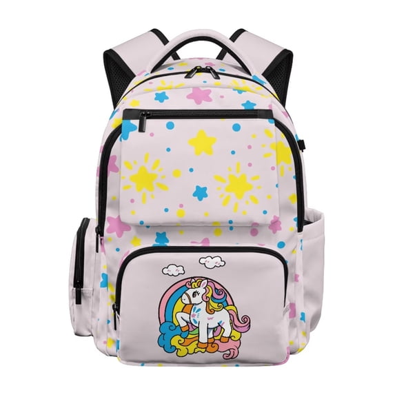 FKELYI Splatter Rainbow Horse Print Kids Backpack with Multi-Pockets 17 Inch Schoolbag for Elementary Student Casual Daypack Travel Rucksack Knapsack for Girls Bagpacks