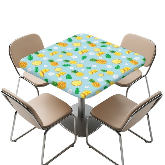 FKELYI Square Fitted Table Cover Elastic Tablecloth Pineapple Floral Palm Leaf Print Stretch Fabric Removable Card Tables Top Cover for Dining Kitchen Home Party, 36x36 inch