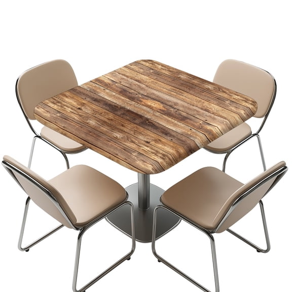 FKELYI Square Fitted Table Cover Polyester Tablecloth with Elastic Edge Retro Brown Plank Print Card Tables Top Cover Kitchen Accessories Home Decoration, 34x34 inch
