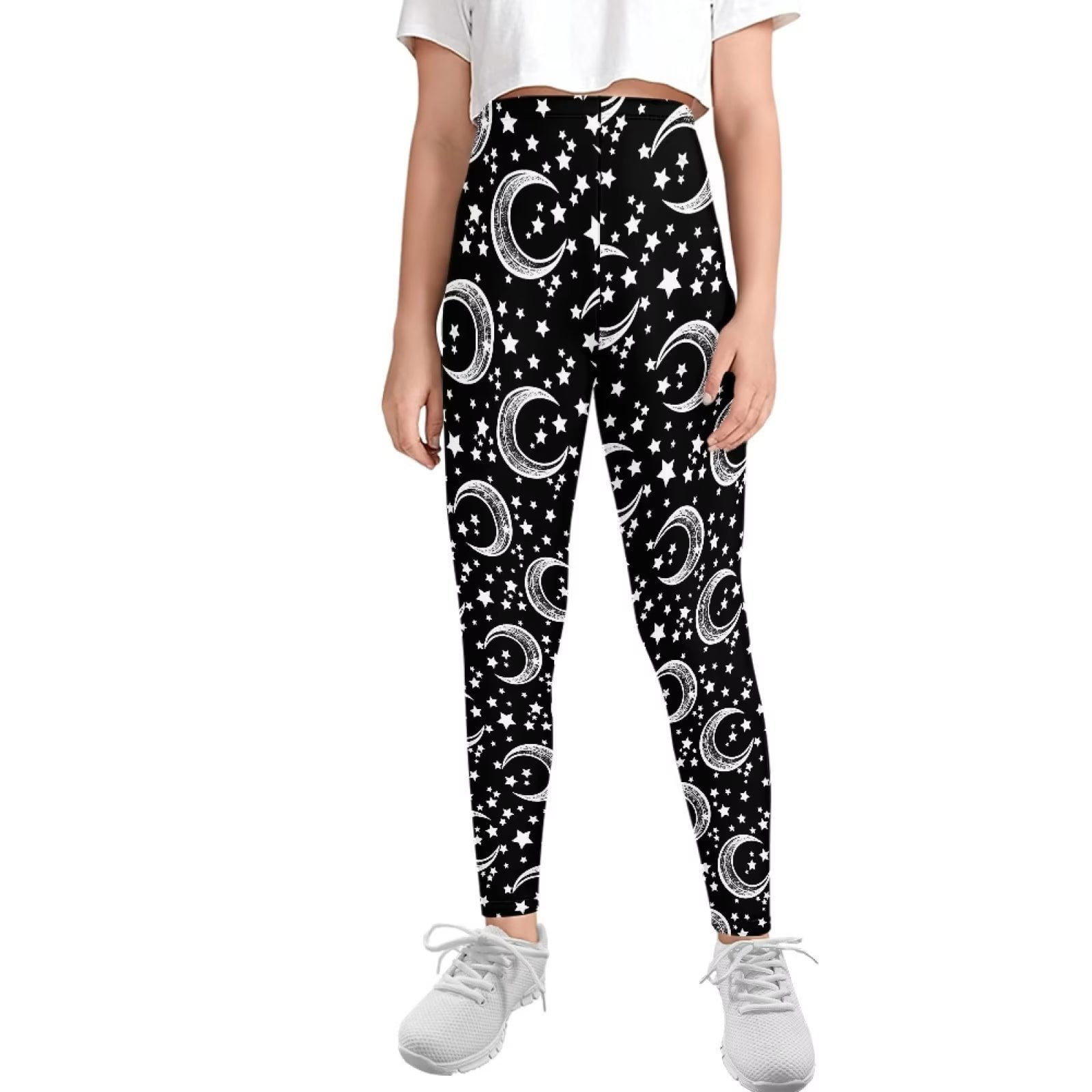 FKELYI Star Moon Print Girls Leggings Quick Drying Playing High