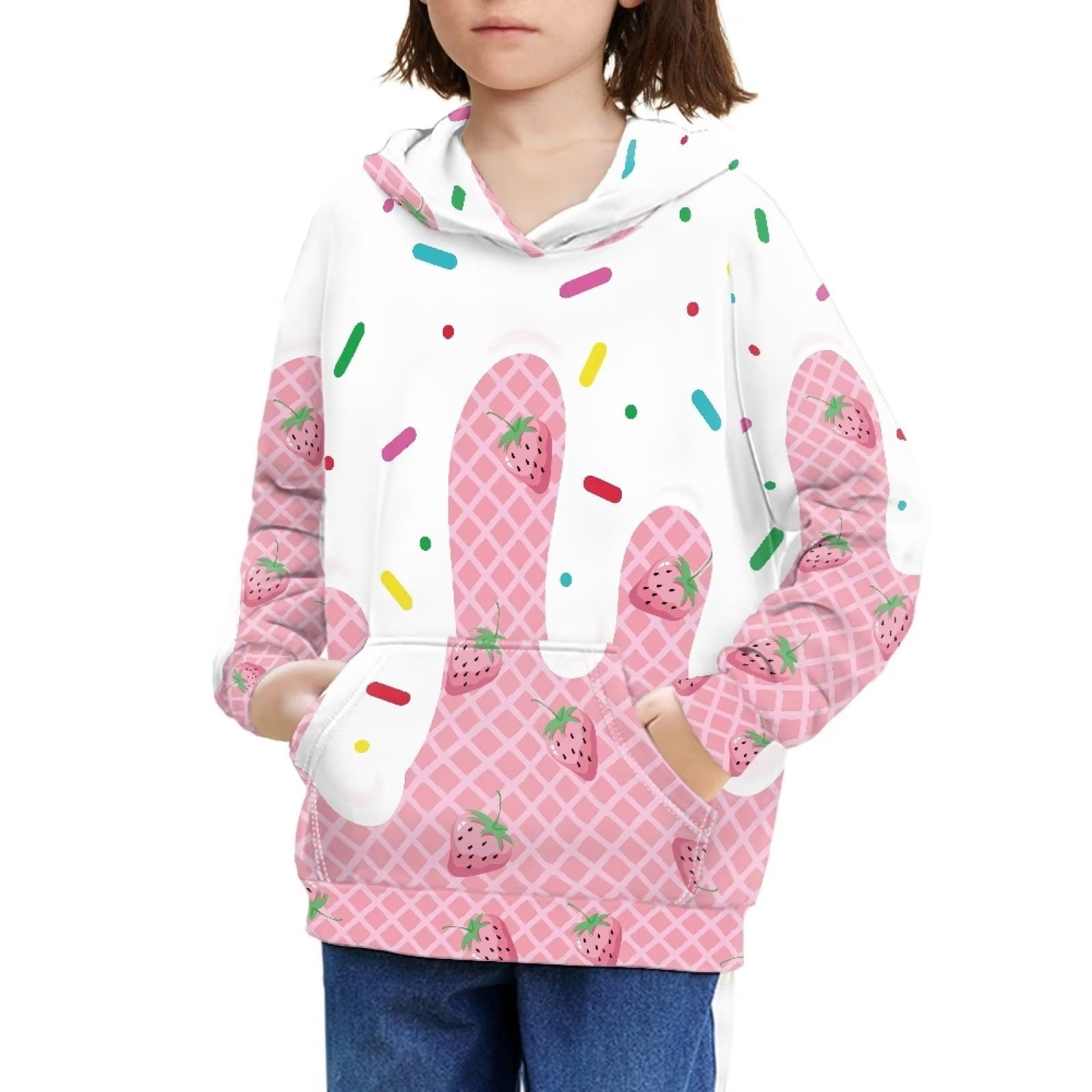 FKELYI Strawberry Cream Cookie Hoodies Size 810 Years Breathable Home
