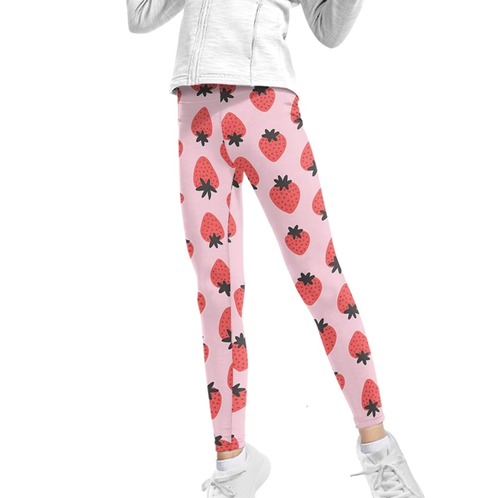 FKELYI Strawberry Print Girls Leggings Size 12-13 Years Durable