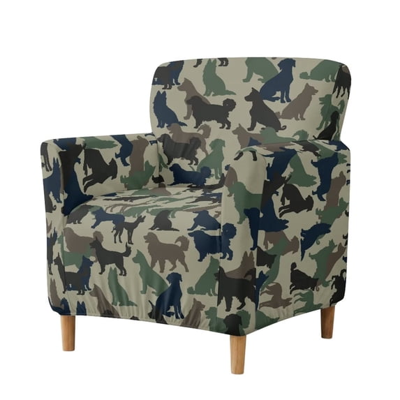 FKELYI Stretch Armchair Slipcover for Home Living Room Couch Sofa Cover with Elastic Bottom Camo Green Dog Print Anti-Scratch Non-Slip Furniture Protector