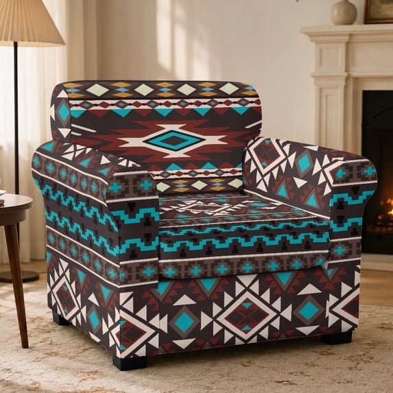 FKELYI Stretch Couch Cover for Living Room Armchair Slipcover with Individual Cushion Cover Aztec Geometric Print Non-Slip Washable Furniture Protector Sofa Decor