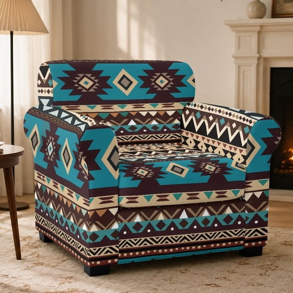 FKELYI Stretch Couch Cover for Living Room Armchair Slipcover with Individual Cushion Cover Aztec Tribal Geometric Print Non-Slip Washable Furniture Protector Sofa Decor