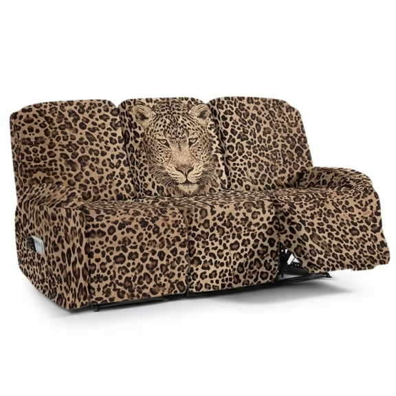 FKELYI Stretch Recliner Chair Slipcovers 8 Pcs Set Leopard Print Recliner Sofa Couch Protective Covers Anti-Dust Non-Slip Reclining Couch Slipcover