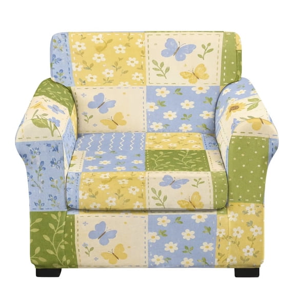 FKELYI Stretchable Armchair Slipcover 2 Pcs Couch Covers Anti-Dust Furniture Protector Floral Butterfly Print Washable Spandex Sofa Cover with Individual Cushion Cover