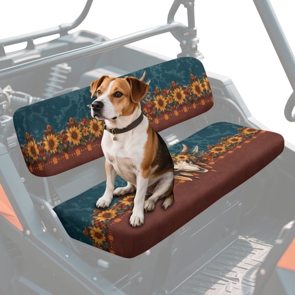 FKELYI Sunflower Antler Print Mule Bench Seat Cover 2 Pcs Set Dustproof UTV Seat Cover Compatible with Kawasaki Mule 600/610 Anti-Scratch Seats Protector Decor