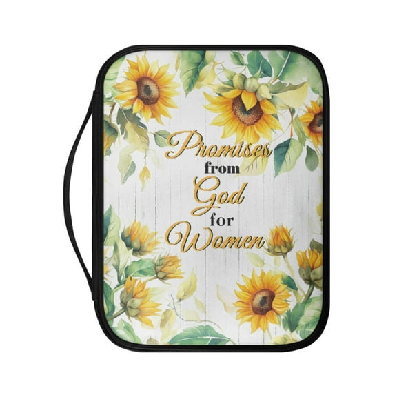 FKELYI Sunflower Bible Verse Print Faux Leather Bible Cover Church Bible Bag with Handle & Zipper Pocket Book Cover Carrying Case Scripture Protector for Prayer