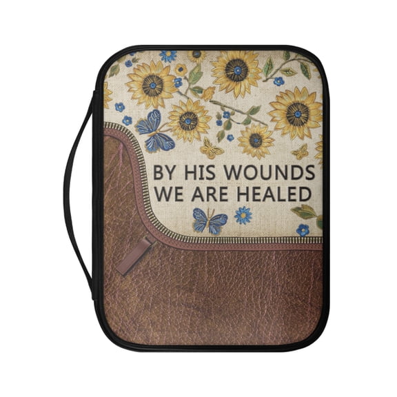 FKELYI Sunflower Butterfly Print Bible Cover with Handle PU Leather Bible Case Book Cover with Zipper Pocket for Prayer Study Christian Bag Book Organzoer Holder