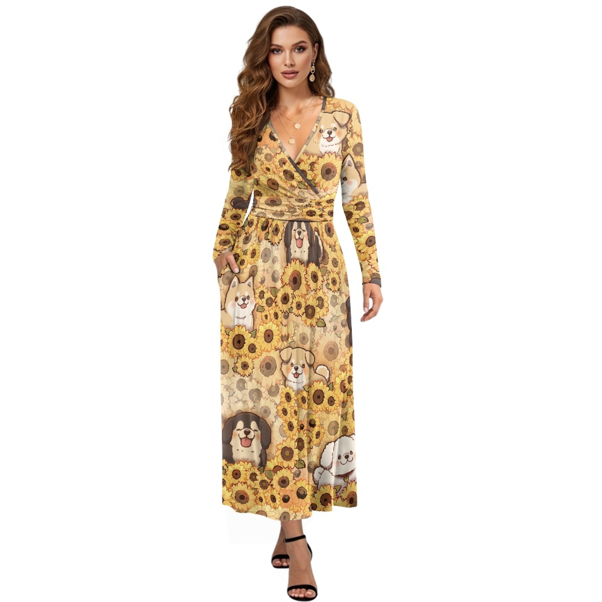 chinese dress ladies Pink Cartoon Banana Pattern Print Short Sleeve Maxi Dress