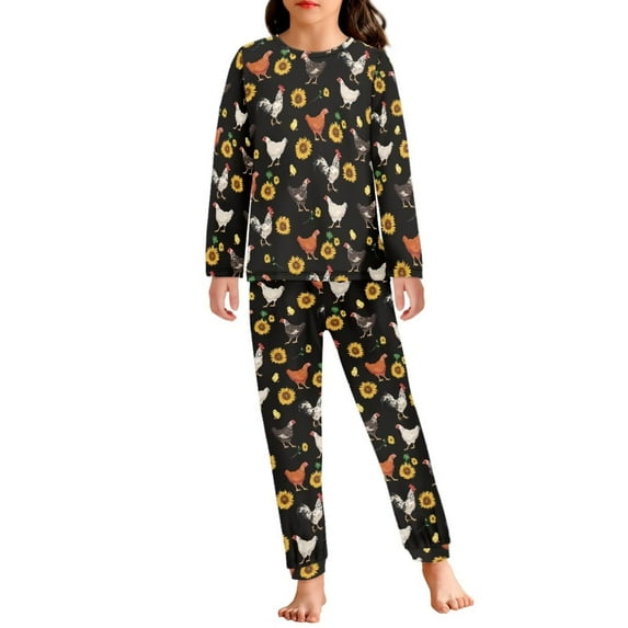 FKELYI Sunflower Cock Girls Pajamas Fall 2 PCS Durable Xmas Hoilday Pullover Pajamas Elastic Long Sleeve Nightwear for Teen Girls Size 5-6 Y