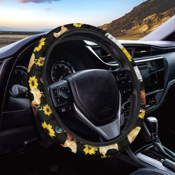FKELYI Sunflower Cock Steering Wheel Cover Unviersal 14-15 inch Grip Cover Automative Accessories Non-Slip Car Decor Steering Wheel Cover