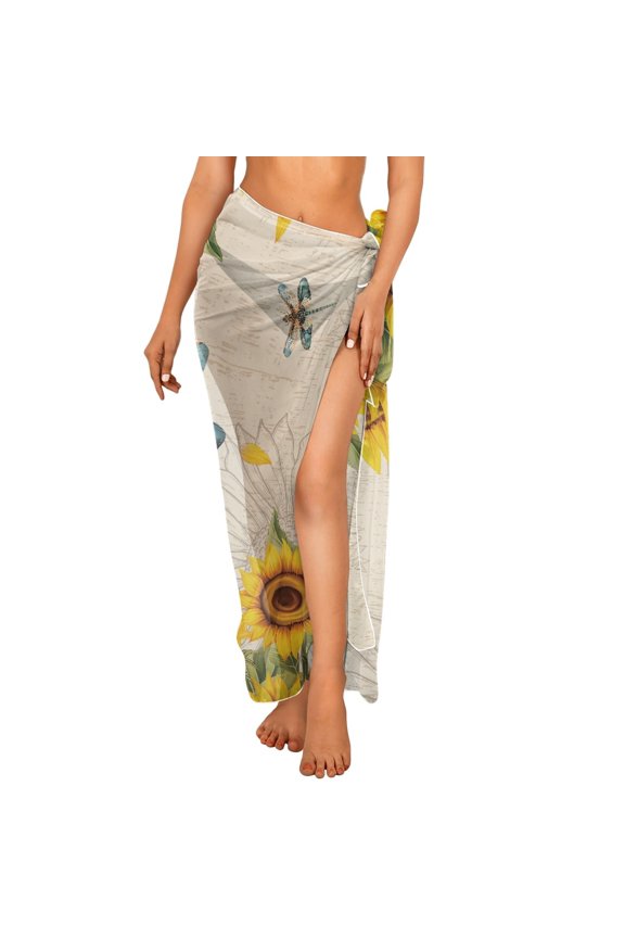 Sunflower Dragonfly Print Women's Sarong Cover Up Bikini Skirt Beach Wraps Cover-Ups Breathable Pareo Swimwear Coverup Beachwear Dress for Lady Spring Summer