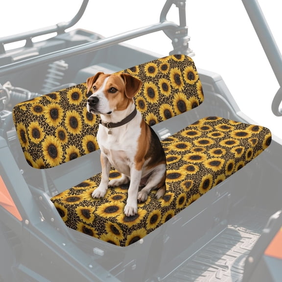 FKELYI Sunflower Leopard Print UTV Seat Cover Waterproof Powersports Seats Covers Anti-Dust Mule Bench Seat Cover Compatible with Mule SX 2017-2023 Interior Decor