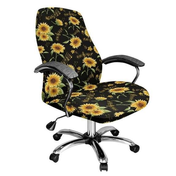 FKELYI Sunflower Musical Note Print Office Chair Cover Stretch Fabric Computer Chair Cover Removable Anti-Dust Gaming Chair Slipcover Protector for Boss Chair Decoration, Small
