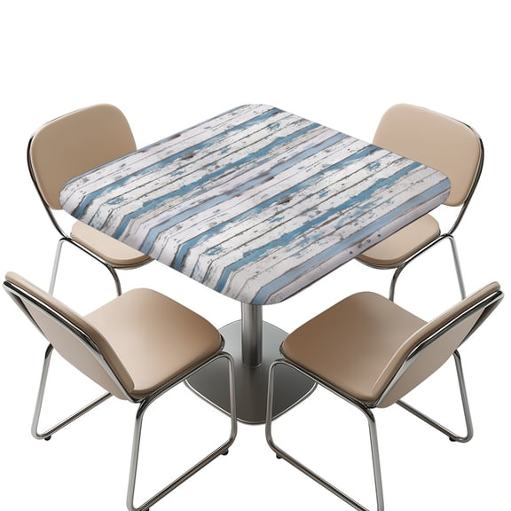 FKELYI Tablecloth Square Fitted Table Cloths Retro Blue Plank Print Dustproof Washable Outdoor Folding Table Cover with Elastic Edge for Kitchen Decoration, 36x36 inch