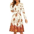 thumbnail image 1 of FKELYI Thanksgiving Women Dresses Stretchy Music Fall Maple Leaves Long Sleeve Swing Party Dress Soft Long Sleeve Dress for Women Wedding Guest Size M, 1 of 2