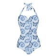 thumbnail image 1 of FKELYI Tie-Dye Blue Butterfly Print Women's V Neck Swimwear One Piece Swimsuit with Soft Pad Tummy Control Bathing Suits Halter Monokini for Ladies Summer Swimming, XL, 1 of 6