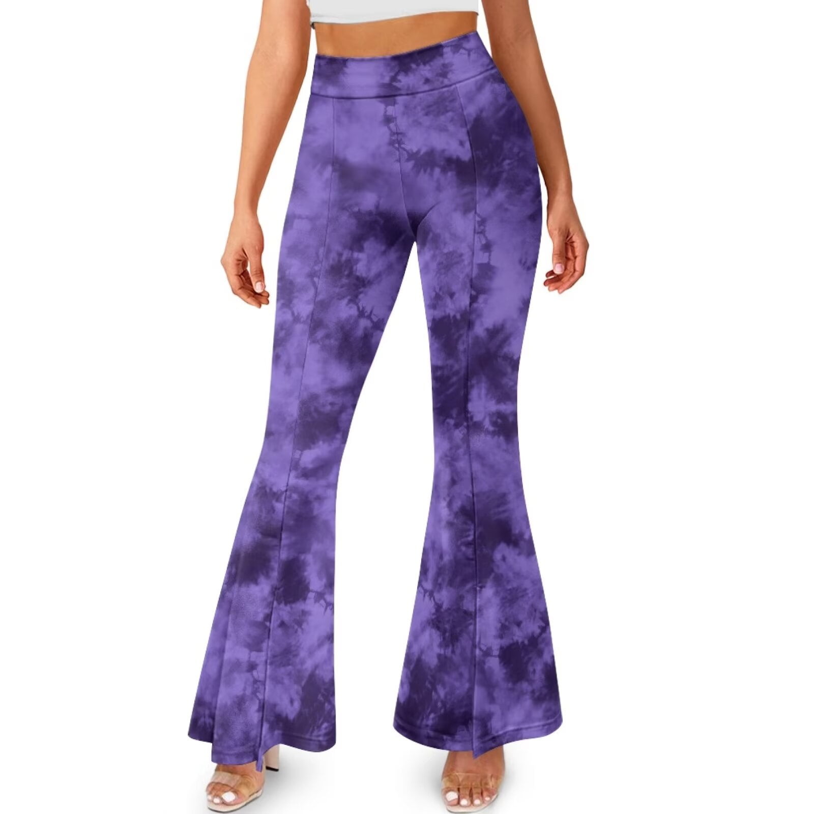 FKELYI Tie-Dye Purple Print Flare Leggings Bell Bottom Yoga Pants