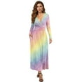 thumbnail image 1 of FKELYI Tie-Dye Rainbow Print Womens Fall Dress Long Sleeve Maxi Dress for Wedding Party Casual Outdoor Cloth V Neck Soft Dresses with Pocket, 3XL, 1 of 6