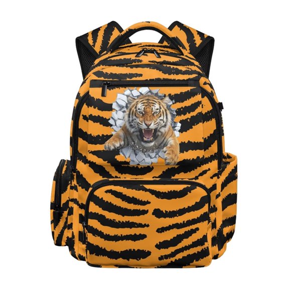 FKELYI Tiger Print 17 Inch Kids Backpack for Boys Schoolbag Large Capacity School Backpacks Casual Daypack Travel Rucksack with Multi-Pockets for Elementary Student