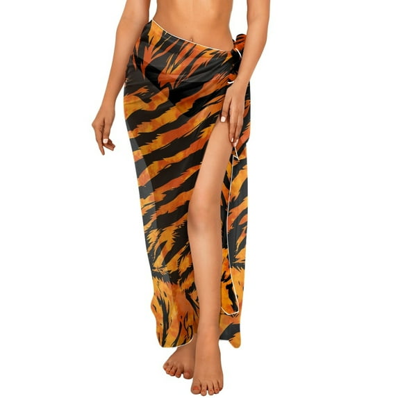 FKELYI Tiger Print Women's Sarong Cover Up Bikini Skirt Chiffon Fabric Beach Wraps Cover-Ups Breathable Pareo Swimwear Coverup Beachwear Dress for Lady Spring Summer