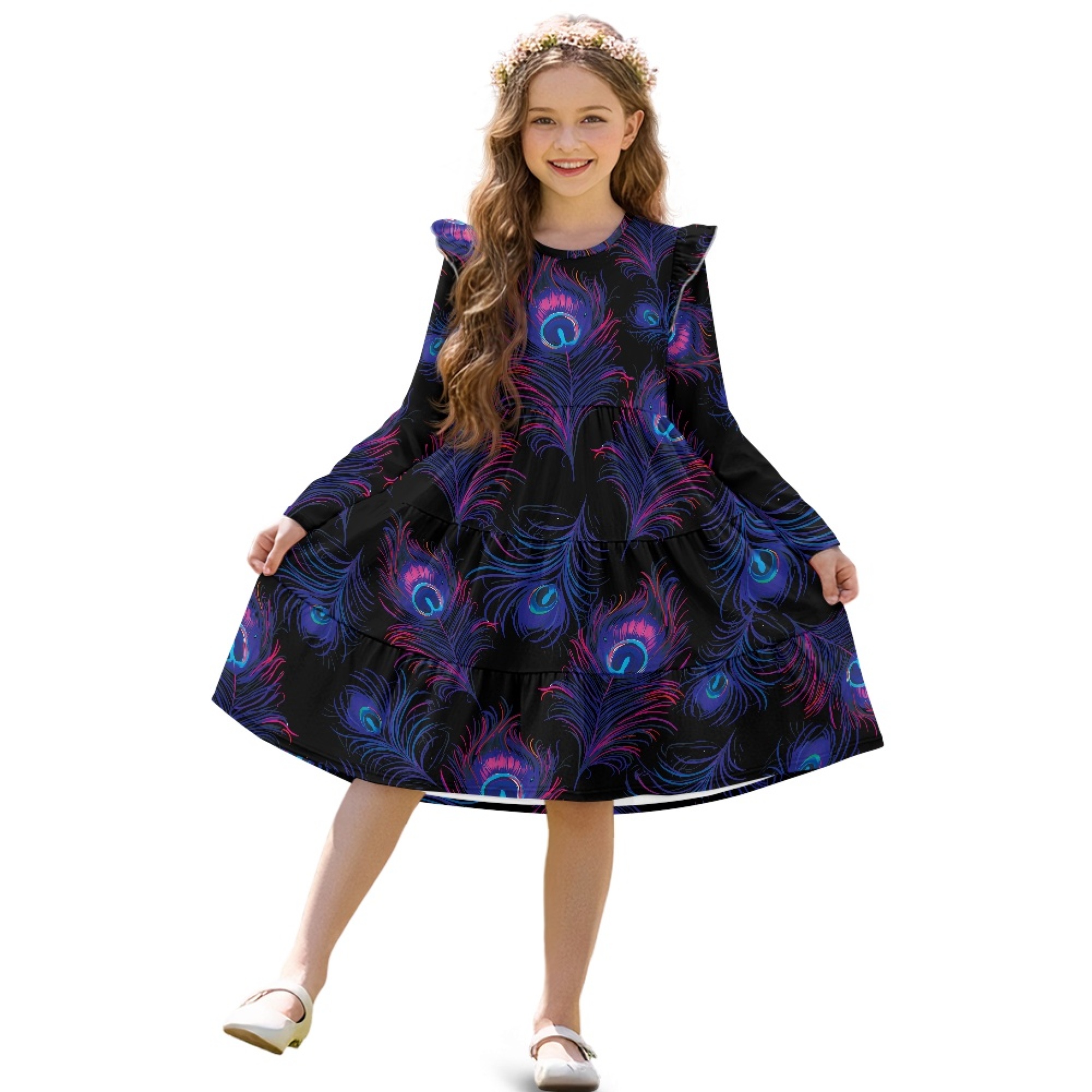 fitted lace wedding dress Peacock Floral Mini Dress in Purple L