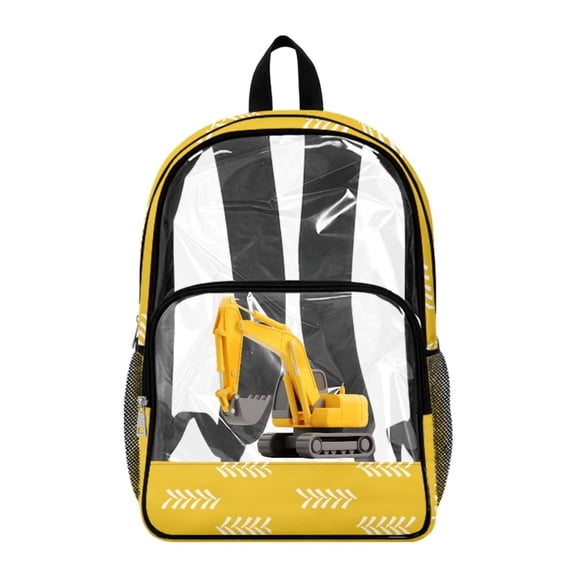 FKELYI Tractor Yellow Print Clear Backpack for Girls & Boys 17 Inch Kids Backpacks Transprent School Book Bag with Multi-Pockets Casual Daypack for Elementary