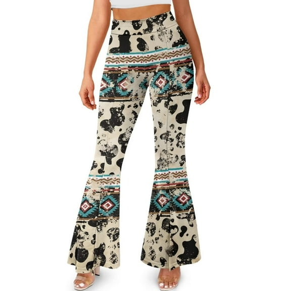FKELYI Tribal Cow Print Leggings Pants for Women Girls Bootcut Yoga Pants Slim-Fit Flare Leg Pants High-Waisted Yoga Leggings Sweatpants Athleticwear for Running Hiking, M