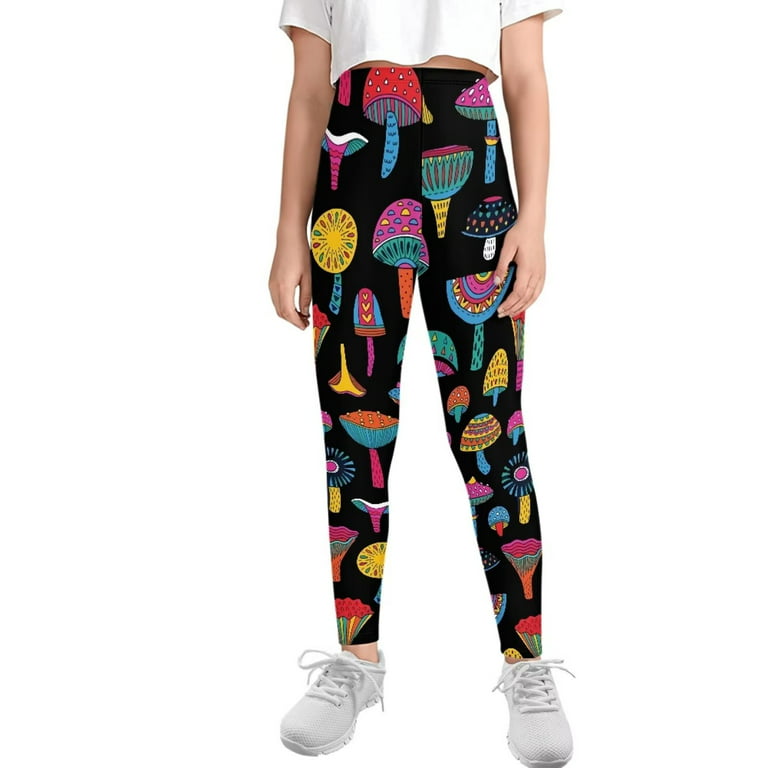 FKELYI Trippy Mushroom Girls Leggings Size 6-7 Years Stretchy Home Teen  Kids Tights Lightweight Daily Life High Waisted Yoga Pants Fashion