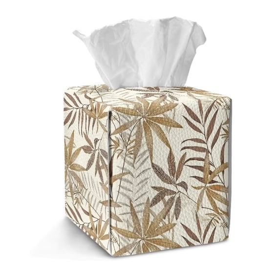 FKELYI Tropical Leaf Print Tissue Box Cover PU Leather Tissue Holder Squared Facial Paper Organizer Holder for Home Bedroom Living Room Tabletop Decor