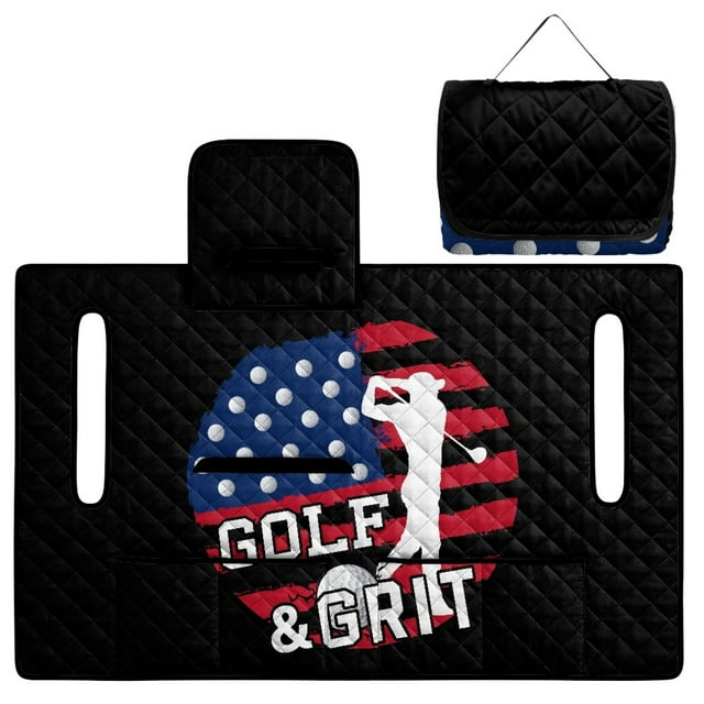 FKELYI USA Flag Golf & Grit Print Golf Cart Accessories Portable Golf Cart Seat Cover Cushion Protector Foldable Carts Cushion Towel Blanket for EZGO Yamaha Carts