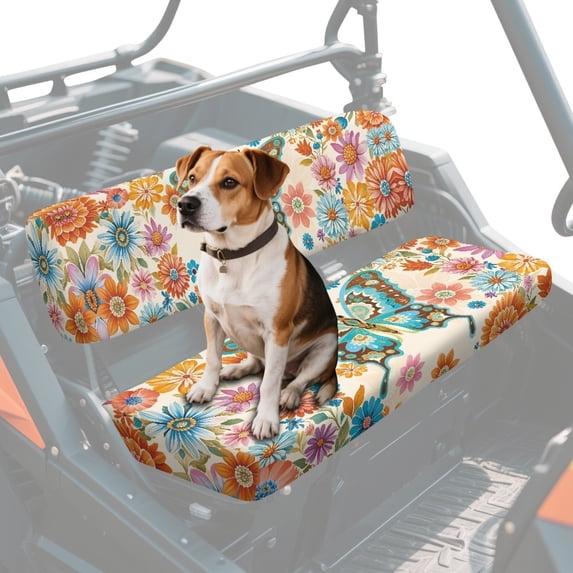 FKELYI UTV Seat Cover Waterproof Powersports Seats Covers Anti-Dust Mule Bench Seat Cover Compatible with Mule SX 2017-2023 Interior Decor Bohemian Flower Butterfly Print