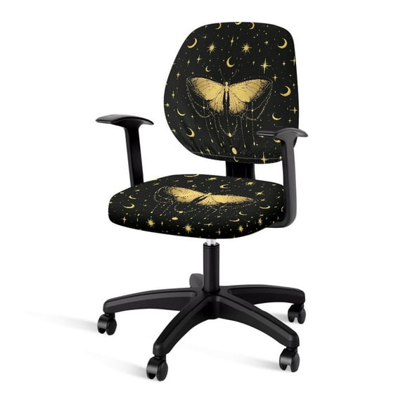 FKELYI Vintage Butterfly Moon Star Print Office Chair Cover Removable Swivel Computer Chair Slipcover Anti-Dust Armchair Protector for Home Office Decor, Pack of 2