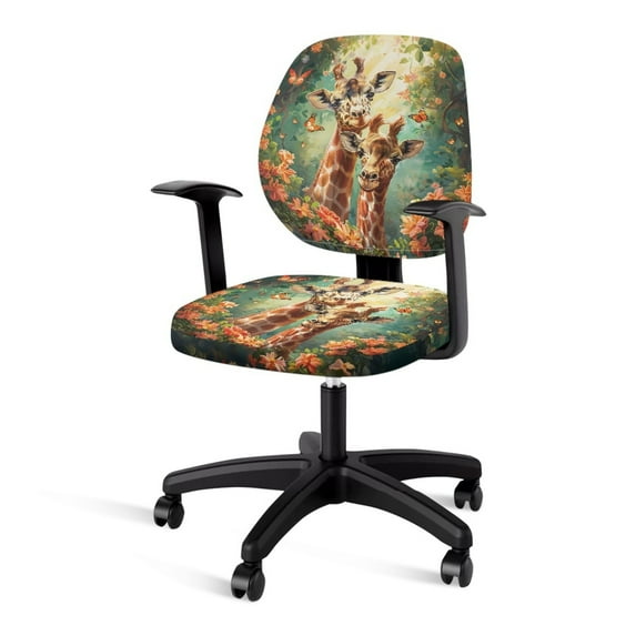 FKELYI Vintage Giraffe Flower Butterfly Print Desk Chair Cover Elastic Fabric Office Chair Cover Computer Chair Protective Cover Rotating Sweivel Chair Slipcover, Set of 2