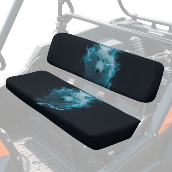 FKELYI Vintage Lighting Wolf Print 2 Pcs Mule Bench Seat Cover Dustproof UTV Seat Cover Compatible with Kawasaki Mule 600/610 Anti-Scratch Seats Protector Decor