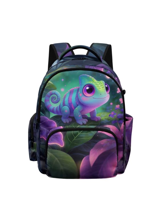 Vintage Lizard Leaf Print Kids Backpack for Primary School Bookbag 17 Inch School Backpacks for Boys Girls Casual Daypack Lightweight Rucksack Knapsack
