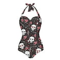 thumbnail image 1 of FKELYI Vintage Skull Love Print One Piece Swimwear for Women Halter Swimsuits Breathable Bathing Suits Polyester Beachwear Cosy Monokini for Ladies Sumemr Vacation Swimming Surfing, 2XL, 1 of 7