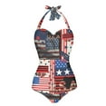thumbnail image 1 of FKELYI Vintage USA Flag Print Halter Swimwear for Women One Piece Bikini Swimsuits with 2 Pcs Soft Pad Tummy Control Bathing Suits Monokini Summer Beachwear for Ladies Vacation, S, 1 of 6
