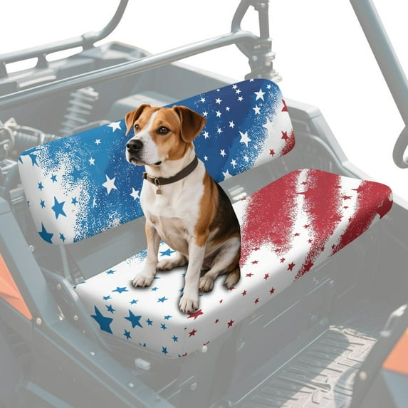 FKELYI Watercolor American Flag Print Mule Bench Seat Cover 2 Pcs Set Dustproof UTV Seat Cover Compatible with Kawasaki Mule 600/610 Anti-Scratch Seats Protector Decor