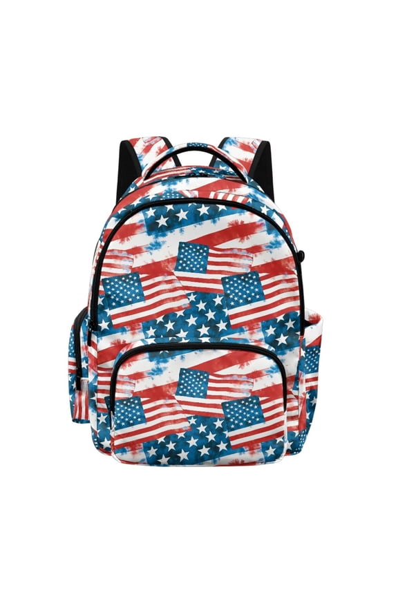 Watercolor USA Flag Print School Backpack for Kids 17 Inch Bookbag Lightweight Backpacks for Boys Girls Casual Daypack with Multi-Pockets Rucksack