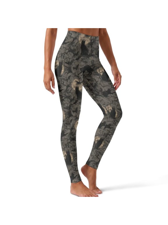 Women Yoga Leggings High Rise Workout Pants, Raven Cat Print, M, Buttery Soft Leggings, Squat Proof, Non Seen Through, High Waist Yoga Pants with Elastic Wasitband, Athletic Wear for Gym