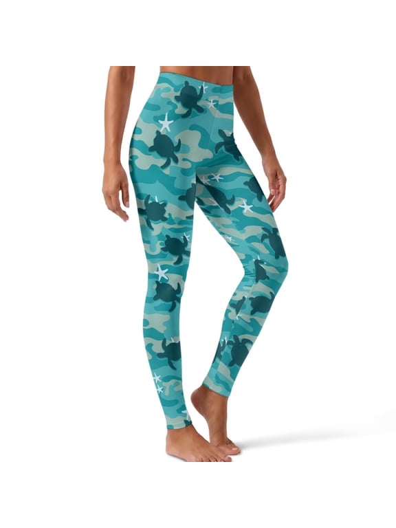 Women Yoga Leggings Workout Pants, Camo Sea Turtle Print, 3XL, Buttery Soft Leggings, Non Seen Through, Tummy Control Yoga Pants, Squat Proof, Elastic Waistband, Athletic Sweatpants